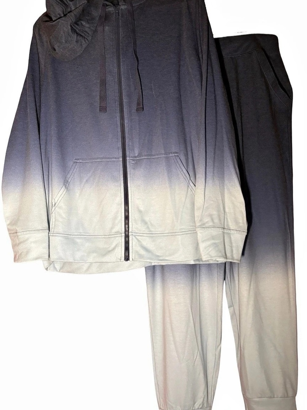 Style & Co. Ombre Zipper Hoodie & Jogger Pant Set in Blues & White. Petite XL.
